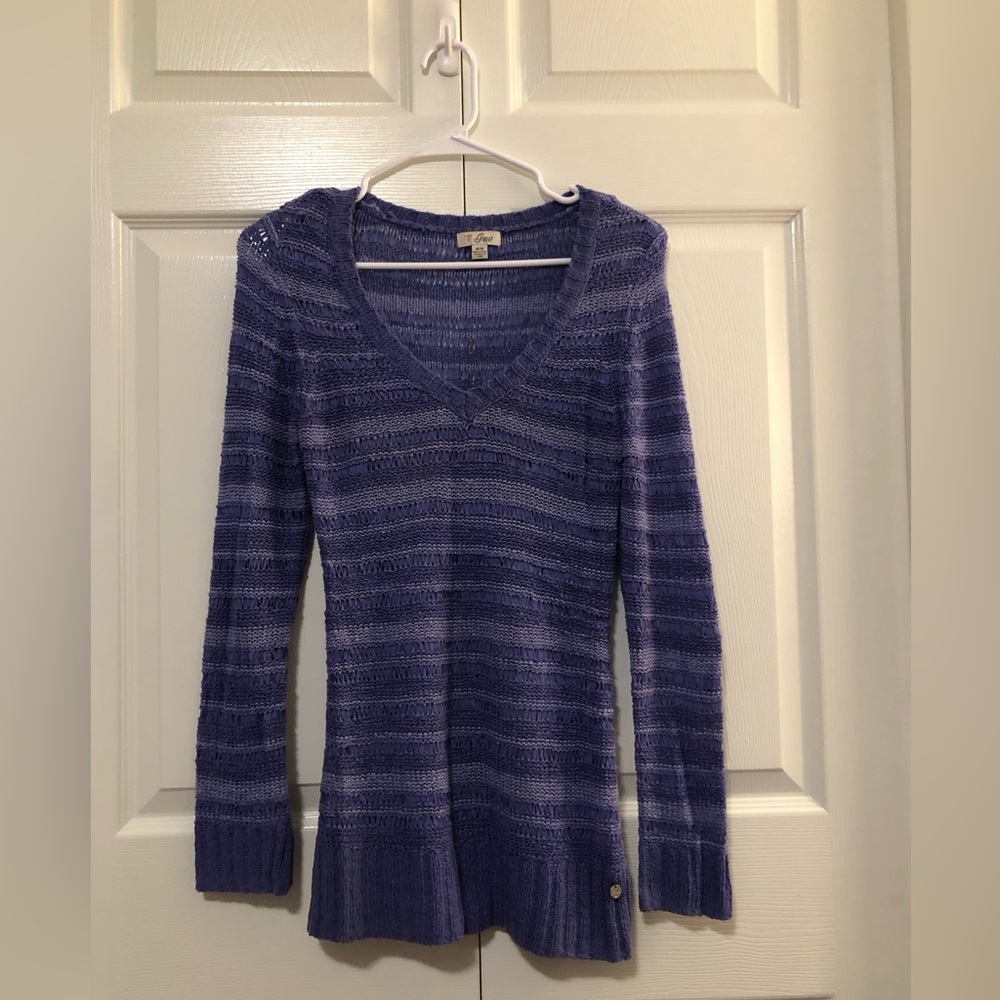 Guess Lavender Striped V-Neck Sweater